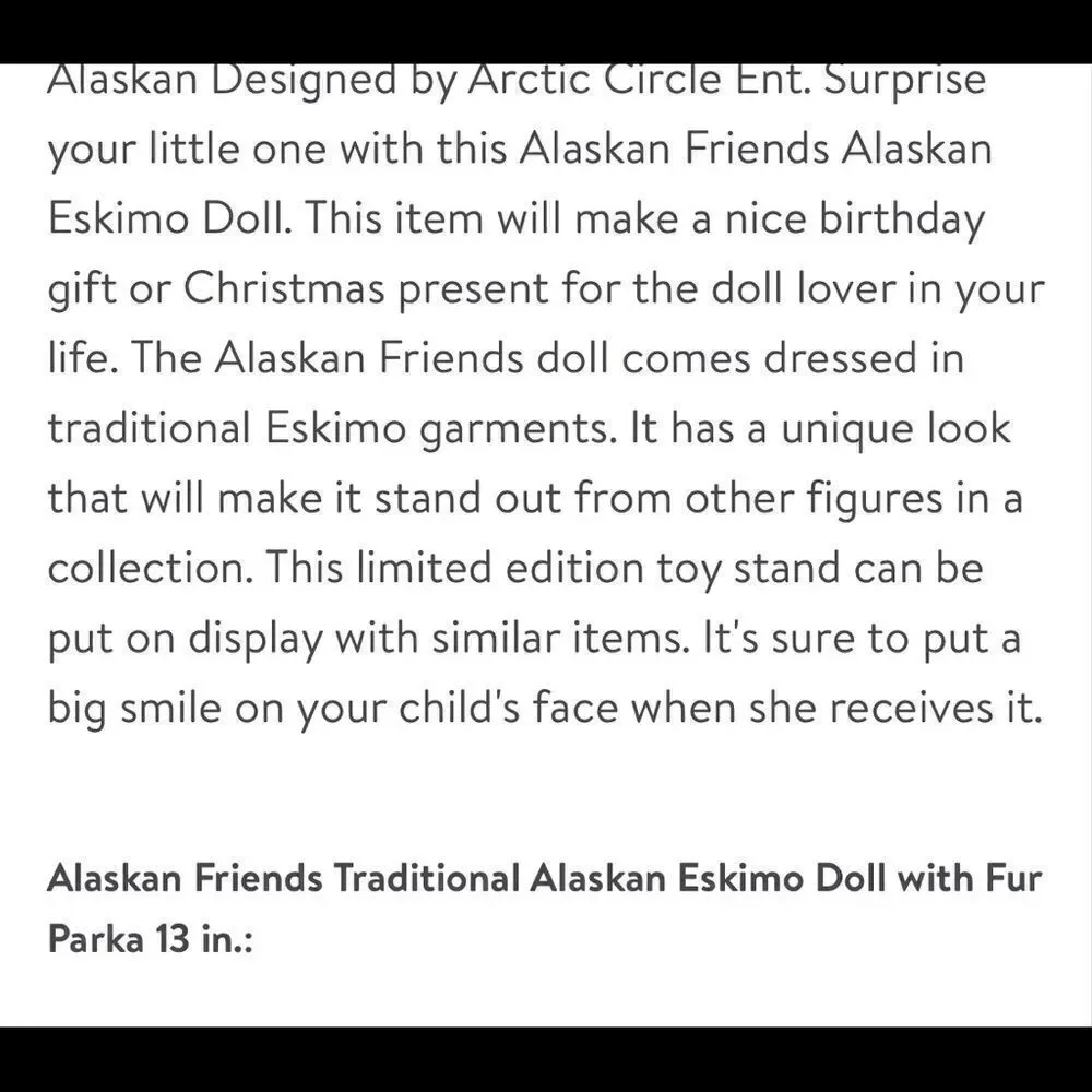 Attic Circle Enterprises Alaskan Friends Traditional Dress Girl Doll Ages 3 Up